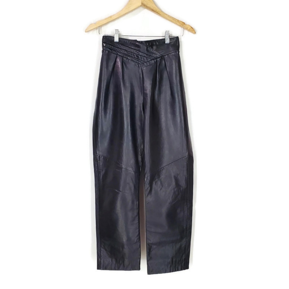 Vintage 80's Crossover Mom 100% Lambskin Leather Black Pants SZ 26 EUC Rare Soft